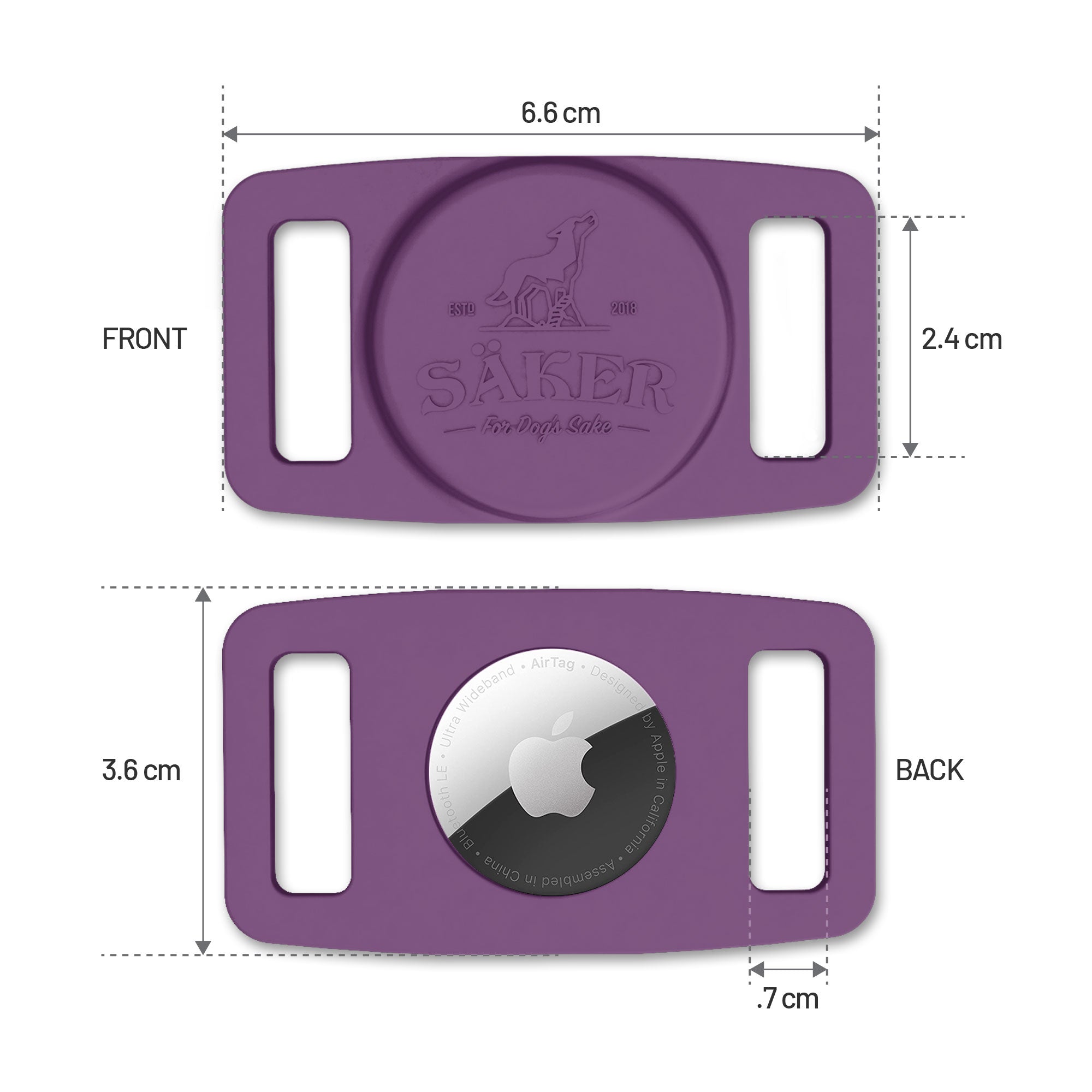 Back view and front view of the Airtag Holder with it's measurements.