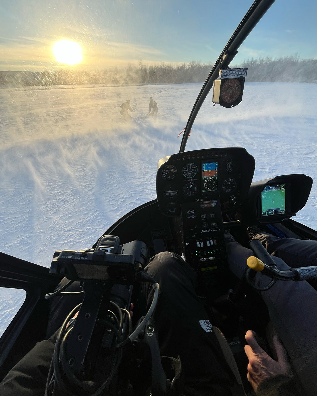 View from within the helicopter used in the muse harness stunt